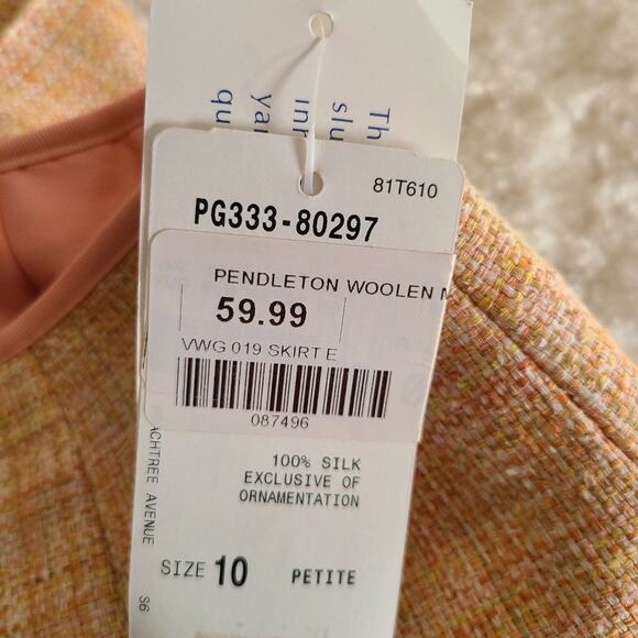 Pendleton Tweed Orange Peach 100% Silk Pleated Zip Petite Skirt Size 10 - Picture 9 of 10